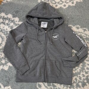 Hollister womens classic Charcoal Zip-Up graphic Hoodie M